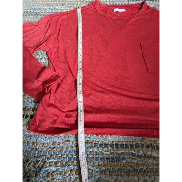 Red Cropped Pullover Sweater S Lightweight L/S Sparkly Glitter Front Pocket - Picture 5 of 7